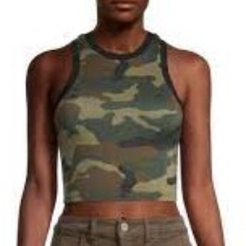 New Alice + Olivia Melva Camo Racerback Crop Tank Top M NWT